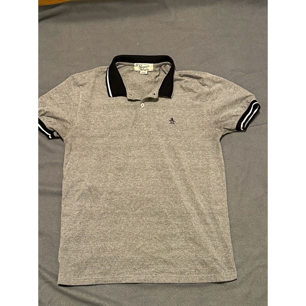 Original Penguin by Munsingwear Polo Shirt Men's Small Gray Black Retro Logo
